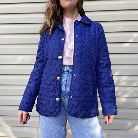 Coach Signature Blue Quilted Jacket Chore Coat